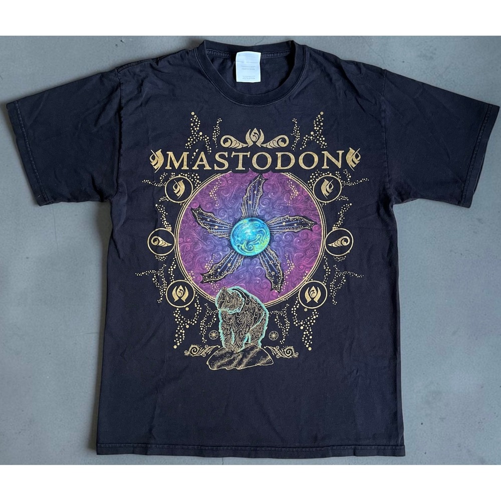 Vintage Mastodon Band T-Shirt Mens Medium Black Hanes Bear Graphic Tee Y2K Metal
